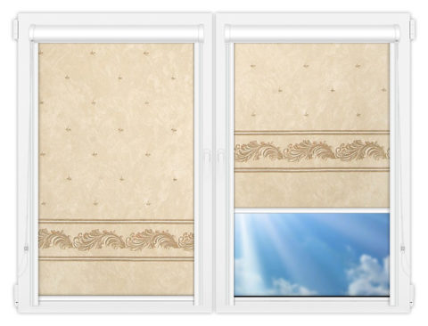 Рулонные кассетные шторы УНИ - Орнамент-блэкаут-бейж